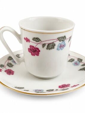 Vintage Porcelain Demitasse Cup & Saucer Floral Gold Trim